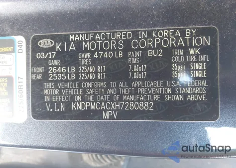 2017 Kia Sportage Lx z USA, uszkodzony, nr VIN KNDPMCACXH7280882